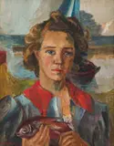 Maud Sumner, A Girl with a Fish, oil on canvas