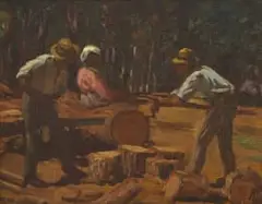 Ruth Prowse, The Woodcutters, oil on board