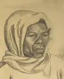 Maggie Laubser, Portrait of a Woman with Headscarf, charcoal on paper