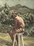 Mia Chaplin, A Boy on a Stool, oil on canvas