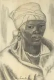 Maggie Laubser, Woman with a Headscarf, charcoal on paper