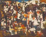 Figures in a Crowd by Walter Battiss, oil on canvas, offered Apr 2022