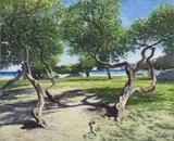 Summer Day, Camps Bay Beachfront by Walter Meyer, oil on canvas, sold Apr 2022