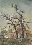 Trees and Houses by Gregoire Boonzaier, oil on cardboard laid down on board, sold Apr 2022