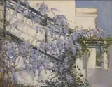 Pergola and Wisteria, the Artist's Home in Worcester by Hugo Naude, oil on board, sold Apr 2022