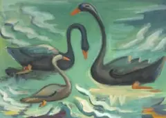 Maggie Laubser, Birds on Water, gouache on paper laid down on card