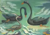 Maggie Laubser, Birds on Water, gouache on paper laid down on card