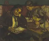 Moses Kottler, Two Girls Reading by Lamplight, 1917, oil on canvas
