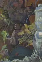 Ruth Everard Haden, Waterfall at Hebron (recto); A Portrait of a Woman (verso), oil on canvas