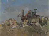 Houses in a Landscape by Gregoire Boonzaier, oil on canvas laid down on board, offered Apr 2022