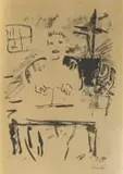 Irma Stern, From the Visions Portfolio (Figure at a Desk), 1920, stone lithograph on paper