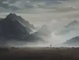 Keith Alexander, Man with Mountains, oil on canvas
