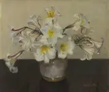 St. Joseph Lilies in a Ginger Jar by Frans Oerder, oil on canvas, sold Apr 2022