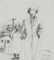 Moleleki Frank Ledimo, Aunt Dora as a Girl and her Missus, ink on paper
