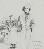 Moleleki Frank Ledimo, Aunt Dora as a Girl and her Missus, ink on paper