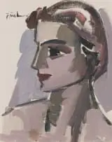 Carl Büchner, Portrait in Profile, gouache on artist's board