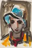 Carl Büchner, Man in a Hat, gouache on paper