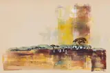 Normand Dunn, Landscape with Figures and Dwellings, gouache on artist's board