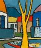 Arthur Edward Cantrell, Street Scene with Yellow Tree