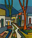 Arthur Edward Cantrell, Street Scene with Houses and Trees
