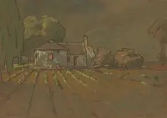 Jacobus Hendrik Pierneef, Pioneer's House, Silverton, chalk pastel and charcoal on paper laid down on board