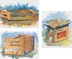 Willie Bester, Three Boxes, three, watercolour on paper