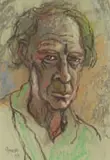 Gregoire Boonzaier, Man in Green Shirt, pastel on glass paper