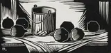 David Botha, Still Life with Pomegranates and Bucket, linocut on paper