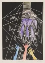 Ben Mphande, The Helping Hand, linocut and watercolour on paper
