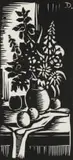 David Botha, Still Life with Flowers and Fruit, linocut on paper