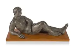 Jean Doyle, Reclining Male Nude, bronze on a wooden base