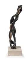 Solly Disner, Nucleus, carved wood with a black and brown patina