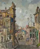 Tennant Street, District Six, recto; Trees, verso by Gregoire Boonzaier, oil on canvas, sold Sep 2021