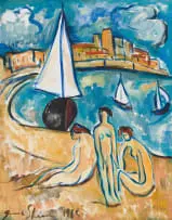 Irma Stern, Bathers, Cannes, oil on canvas