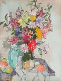 Still Life with Vase of Mixed Flowers by Gregoire Boonzaier, oil on canvas, sold Sep 2021