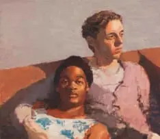 Ian Grose, Mavu and Kyle on Studio Couch, oil on canvas laid down on board