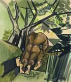 Peter Clarke, Lovers in a Garden, recto, Figure Holding Basin, verso, watercolour on paper