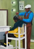 Lutanda Zemba Luzamba, Barbershop 1, oil on canvas