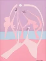 Pancho Guedes, Abstract Figures in Pink, oil on canvas laid down on board