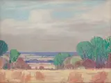 Baviaanspoort: Landscape with Trees by Jacobus Hendrik Pierneef, oil on wood panel, sold Jul 2021