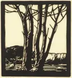 Boomstamme (Nilant 101) by Jacobus Hendrik Pierneef, linocut, sold Jul 2021