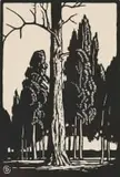 Tree Trunk and Pine Trees (Nilant 75) by Jacobus Hendrik Pierneef, linocut on paper, sold Jul 2021