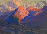 Jonkershoek: Stellenbosch by Jacobus Hendrik Pierneef, casein on card, sold Jul 2021