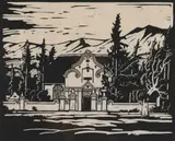 Kruiskerk, Tulbagh (Nilant 6) by Jacobus Hendrik Pierneef, linocut on paper, sold Jul 2021