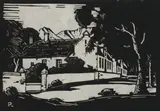 Plaas Kromrivier (Niland 16) by Jacobus Hendrik Pierneef, linocut on paper, sold Jul 2021
