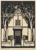 Op die Braak, Stellenbosch (Nilant 13) by Jacobus Hendrik Pierneef, linocut on paper, sold Jul 2021