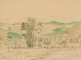 Landscape with Trees by Jacobus Hendrik Pierneef, watercolour and pencil on paper laid down on card, sold Jul 2021