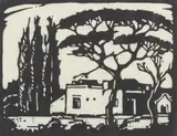 Plaashuis, Rustenburg (Nilant 49) by Jacobus Hendrik Pierneef, linocut on paper, sold Jul 2021