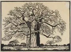 Kremetartboom, Bosveld, N.T. (Nilant 73) by Jacobus Hendrik Pierneef, linocut on paper, sold Jul 2021