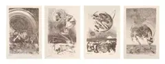 Leon de Bliquy, Die Olifant en die Reën; Wording van die Eland; Wedergeboorte van die Sprinkaankind; Reënbul en sy Geliefde, four, lithograph on paper